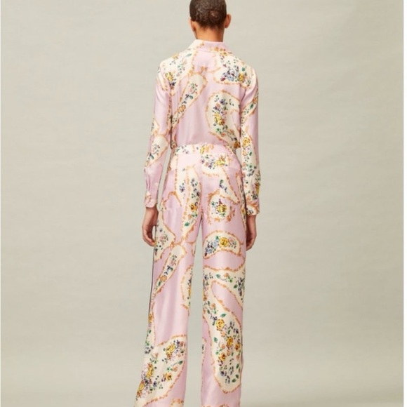 Tory Burch Silk Pastel Pink Floral Wide leg pants size 4 - Picture 3 of 11